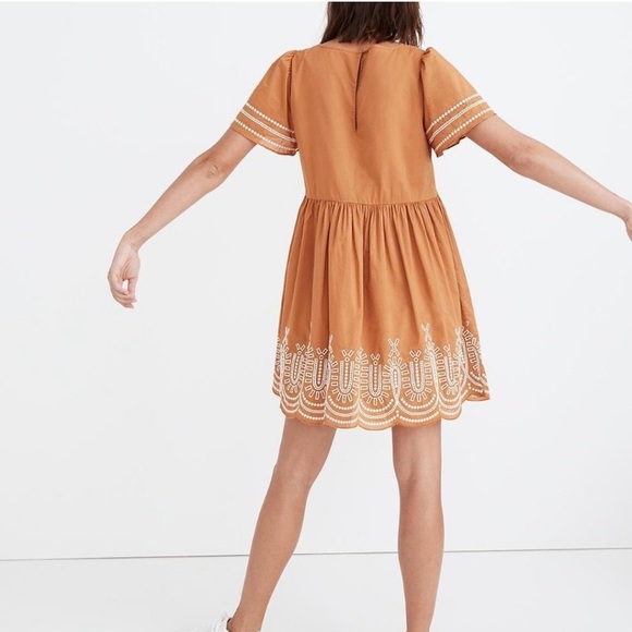 Madewell Embroidered Eyelet Puff-Sleeve Mini Dress Women’s size Small in Orange - Picture 2 of 5